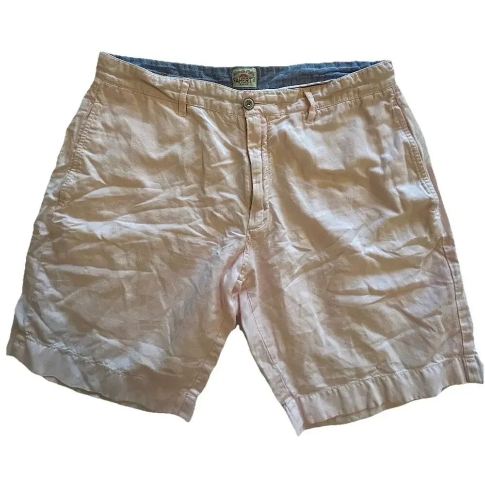 Faherty Shorts Men’s Sz 33 Pink Linen Malibu‎ Beach Stretch Breathable Outdoors